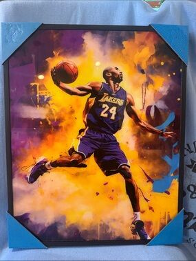 Vibrant Lakers #24 Purple and Gold Basketball Action Wall Art